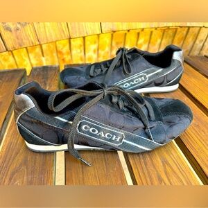 Coach Womens Hilary Sneaker Size 8 M Black Suede Jacquard Signature Tennis Shoes